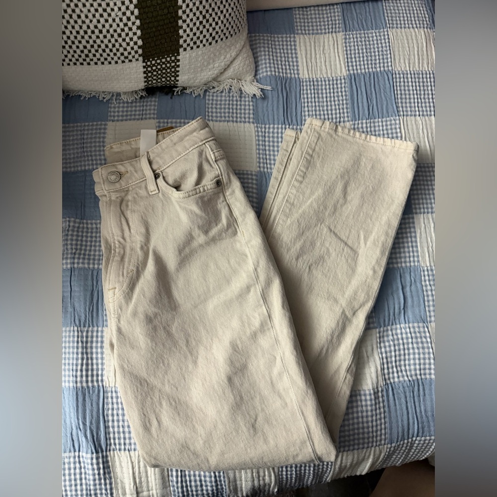 Cream Straight-Leg Jeans